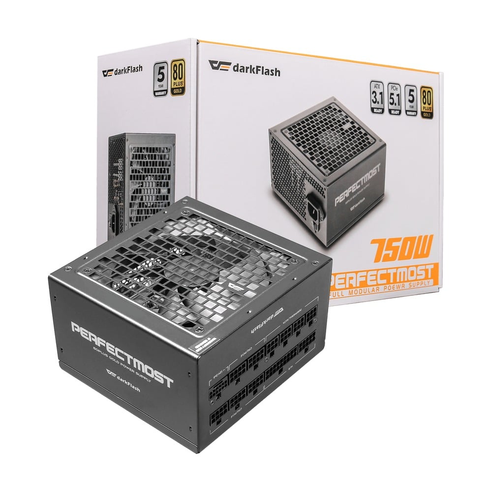 Nguồn máy tính DarkFlash PMT 750W GOLD ATX 3.1, PCIe 5.1 (80 Plus Gold/ Full-Modular) Đen