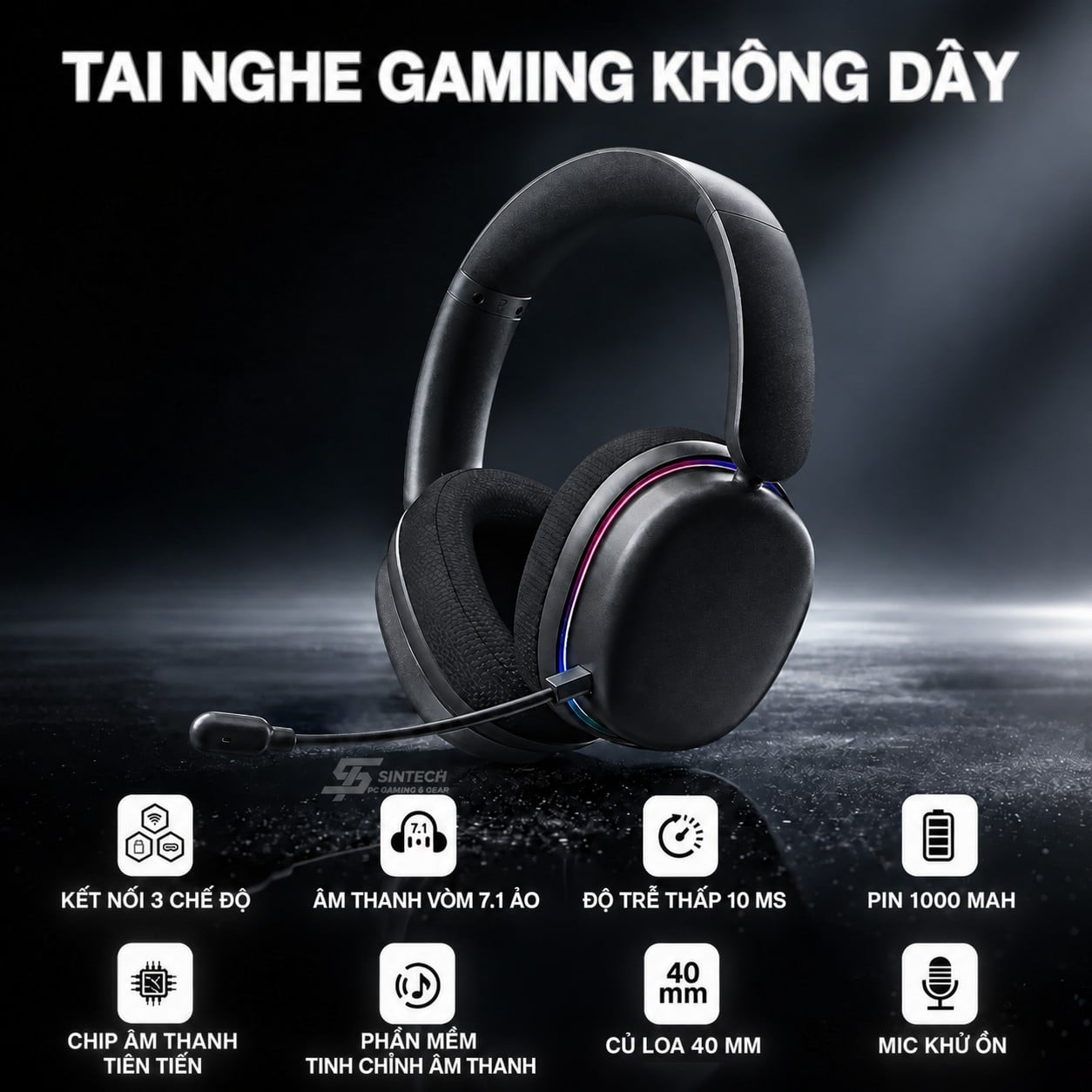 Tai Nghe Gaming AULA G7 Pro 5323 Đen Không Dây