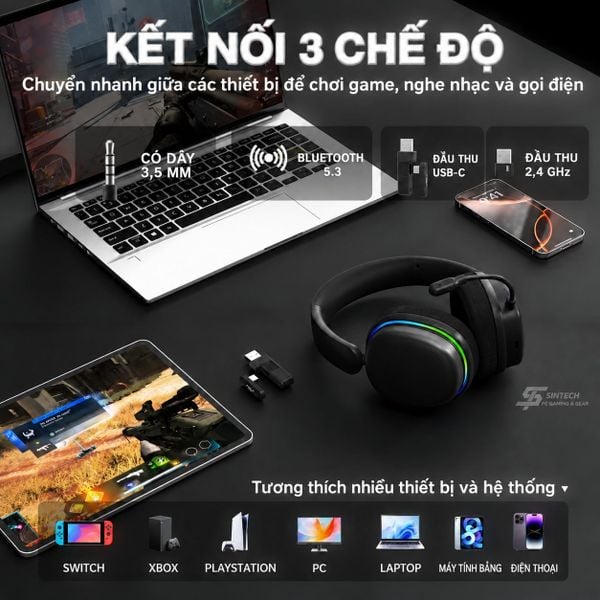 AULA G7 Pro kết nối 2.4GHz, Bluetooth 5.3 và dây 3.5mm