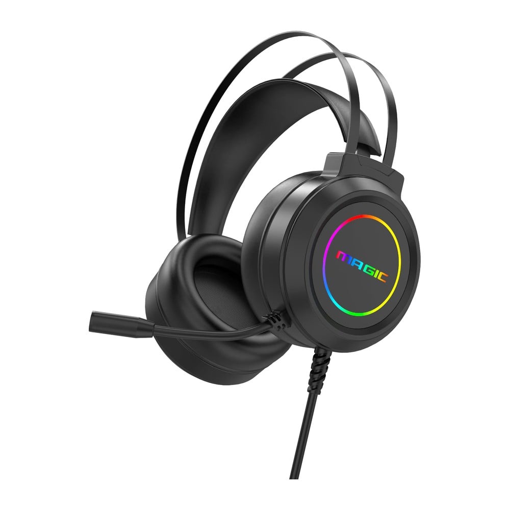 Tai nghe gaming Magic HG-01 đen, vòng LED RGB quanh logo