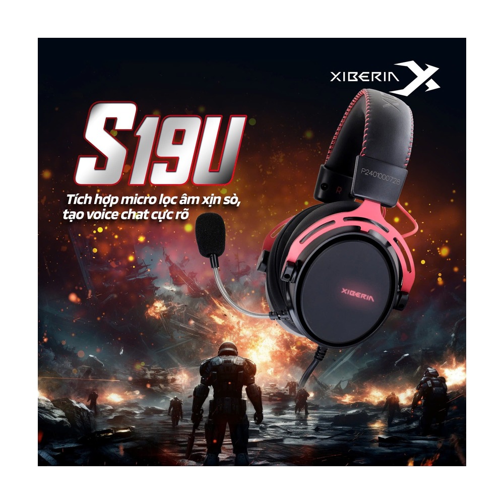 Tai Nghe GAMING Có Dây Xiberia S19U (Đen Đỏ, RGB, Virtual 7.1, OverEar)