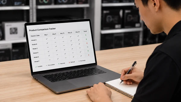 Người dùng theo dõi bảng so sánh giá linh kiện trên laptop