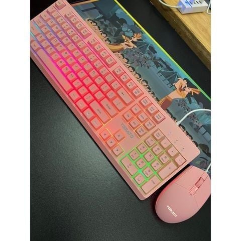 Combo Bàn Phím Chuột Giả Cơ Tomato S100 (Hồng) RGB Có Dây