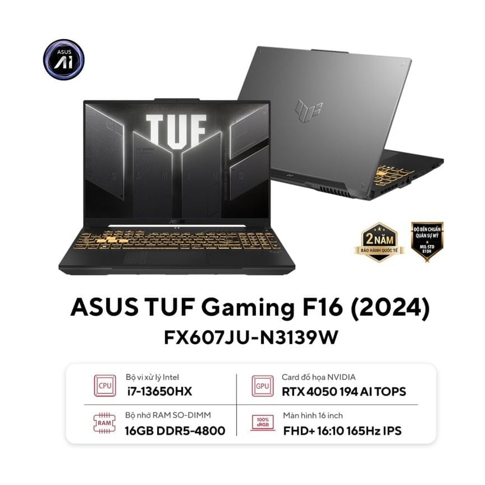 Laptop ASUS TUF Gaming F16 FX607JU-N3139W (i7-13650HX | RTX4050 | 16 inch WUXGA | 16GB | 512GB | Win 11 Home | Xám)