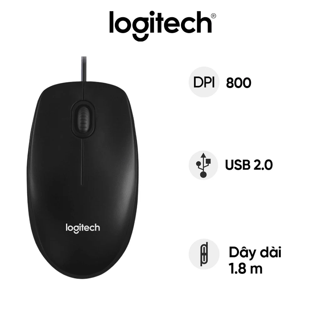 Chuột máy tính Logitech B100 màu đen