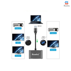 Đầu chuyển Usb 3.0 – 1 Vga + 1 Hdmi Bamba