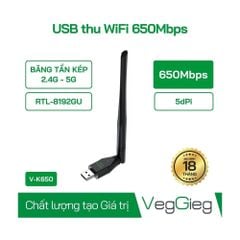 USB thu wifi VEGGIEG V-K650 Băng tần kép 2.4G tốc độ 650Mbps V-K650