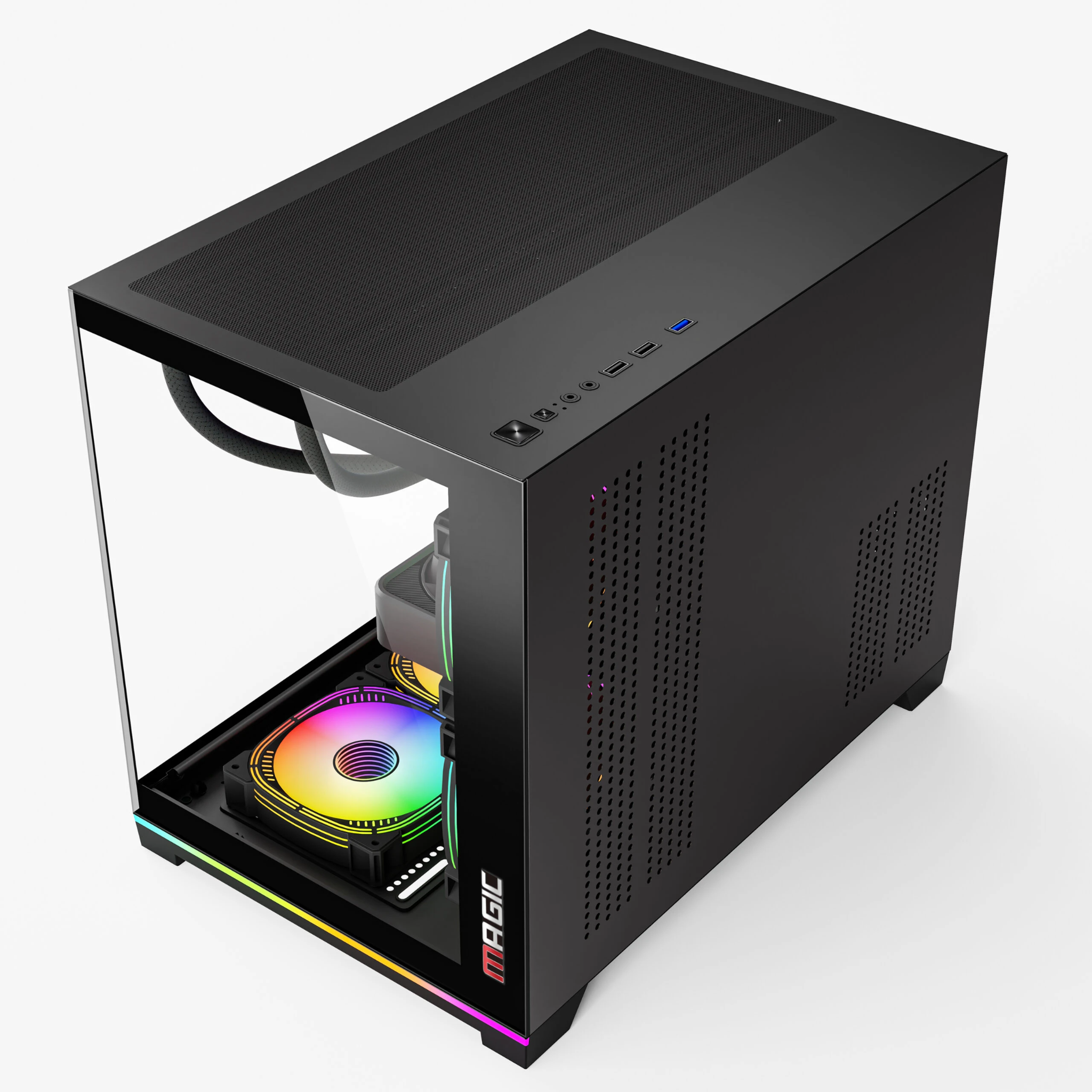 Vỏ Case MAGIC GM-06L PRO M-ATX, SẴN DẢI LED RGB OR ARGB Đen