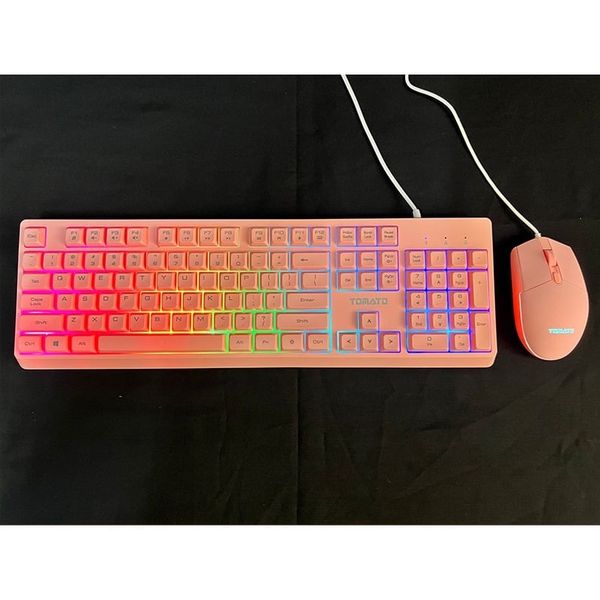 Combo Bàn Phím Chuột Giả Cơ Tomato S100 (Hồng) RGB Có Dây