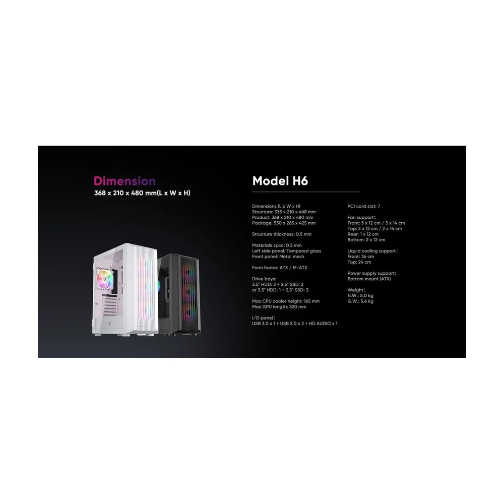 Vỏ Case 1STPLAYER H6 ATX/M-ATX Đen