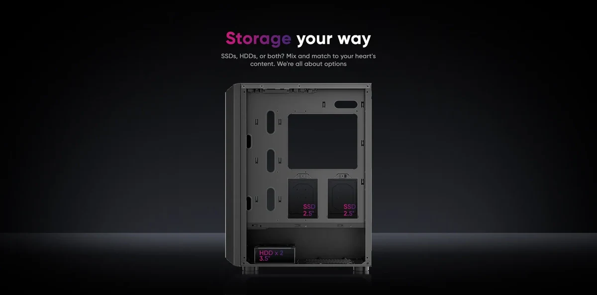 Bố trí khay ổ cứng 3.5 inch và 2.5 inch trên case H6
