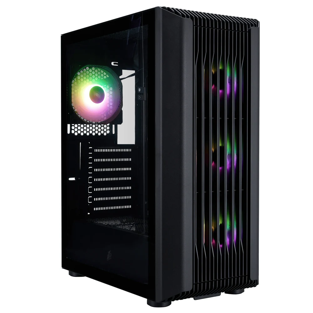 Vỏ Case 1STPLAYER H6 ATX/M-ATX Đen nhìn góc chéo mặt kính