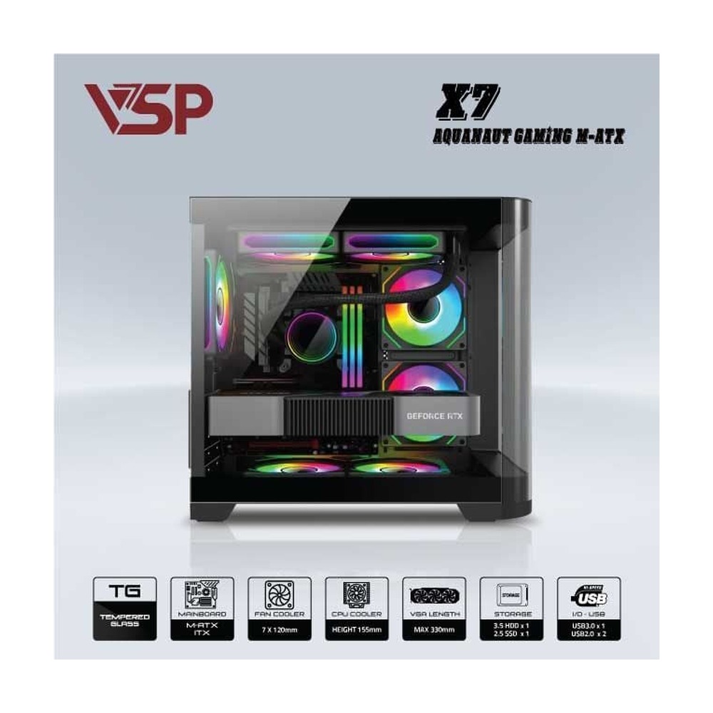 Vỏ Case AQUANAUT PRO GAMING X7 M-ATX/ITX Đen