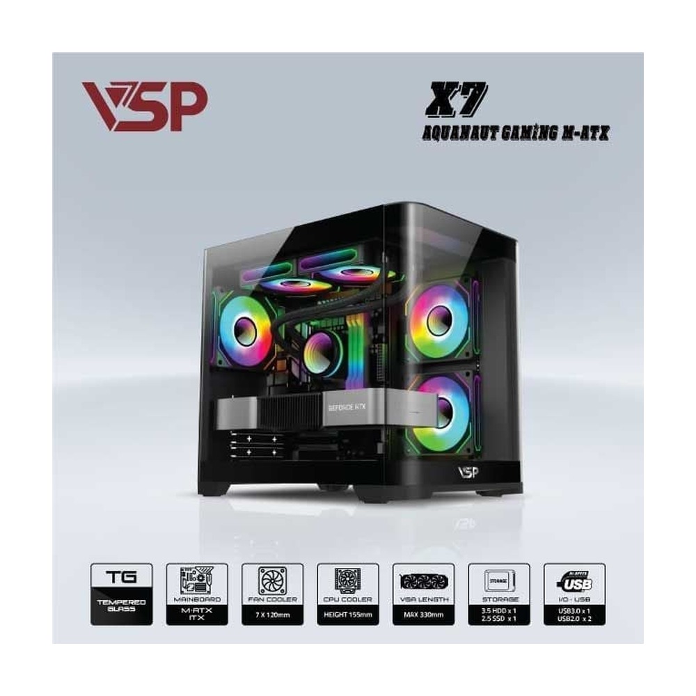 Vỏ Case AQUANAUT PRO GAMING X7 M-ATX/ITX Đen