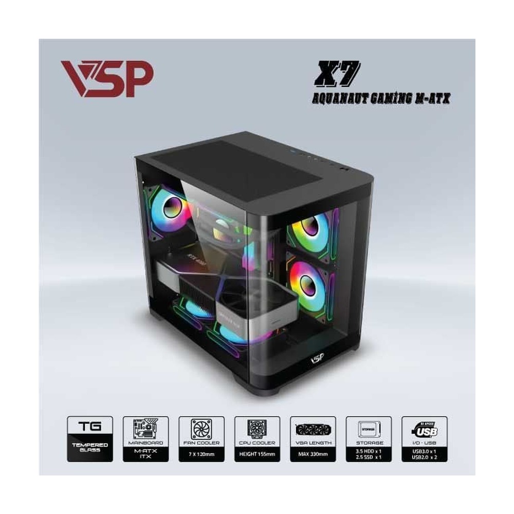 Vỏ Case AQUANAUT PRO GAMING X7 M-ATX/ITX Đen