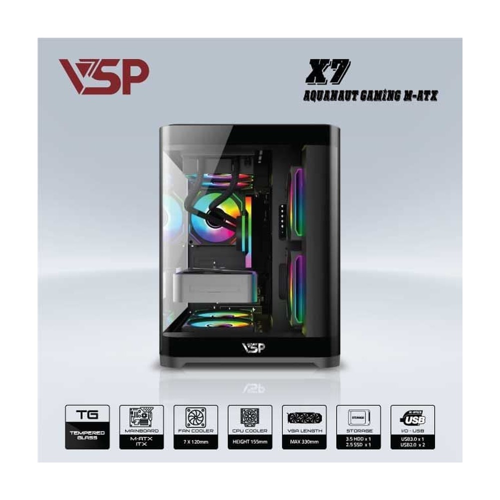 Vỏ Case AQUANAUT PRO GAMING X7 M-ATX/ITX Đen