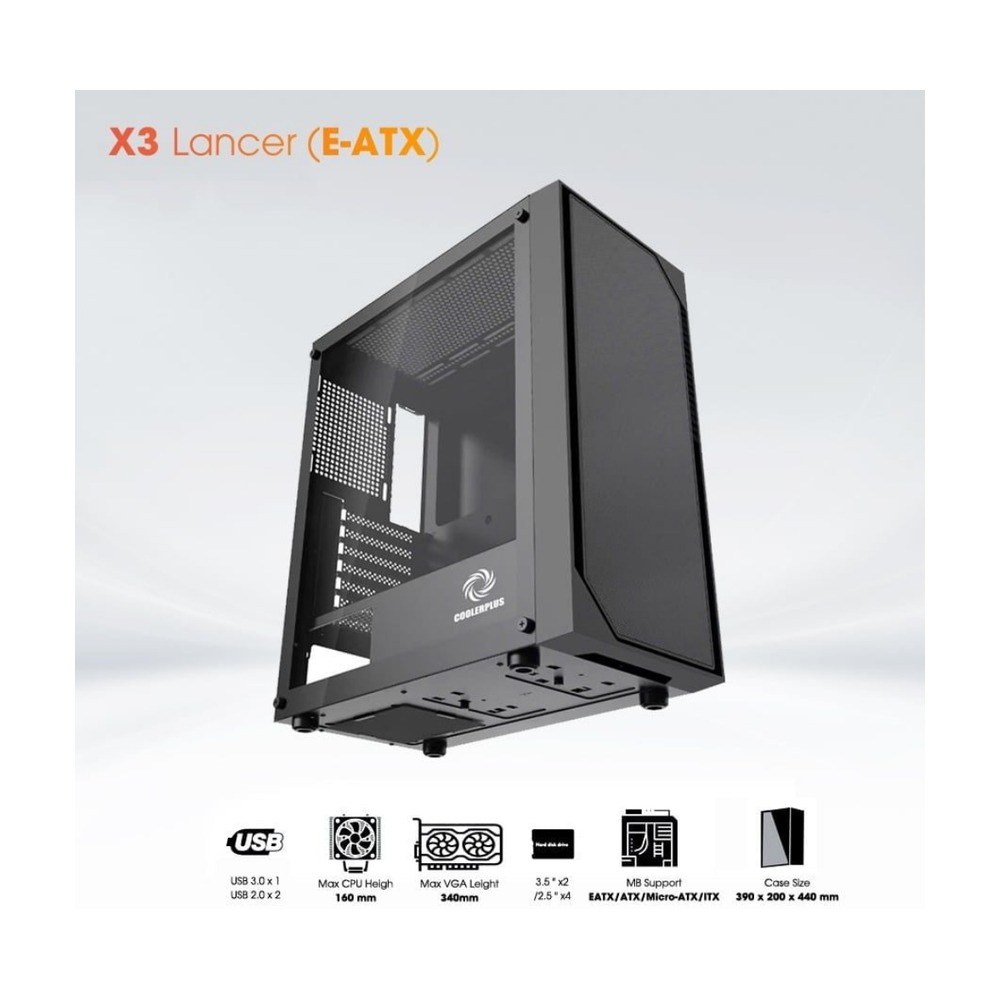 Vỏ Case Cooler Plus X3 Lancer(Sẵn 3 Fan) - Black