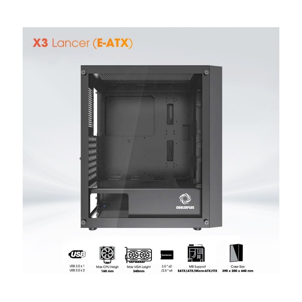 Vỏ Case Cooler Plus X3 Lancer(Sẵn 3 Fan) - Black