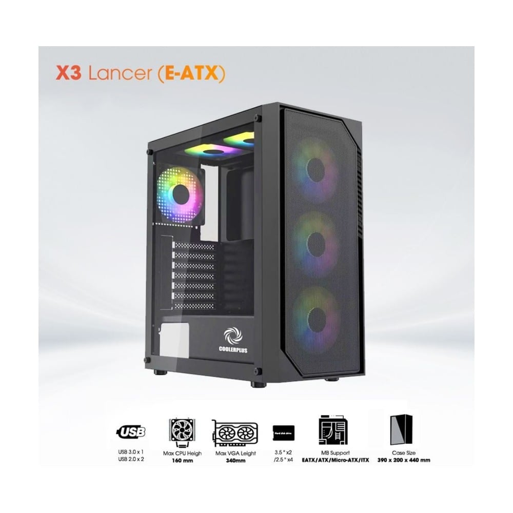 Vỏ Case Cooler Plus X3 Lancer(Sẵn 3 Fan) - Black