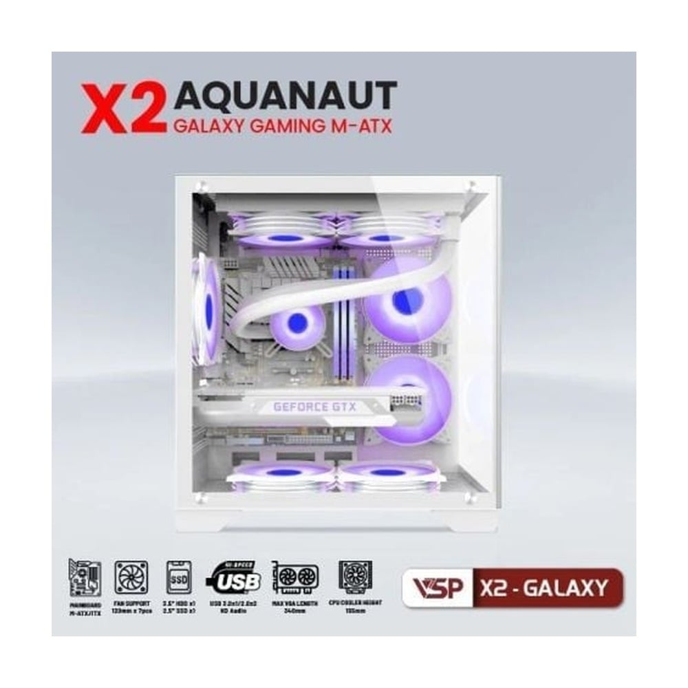 Vỏ Case VSP Aquanaut Pro Gaming X2 Galaxy M-ATX/ITX Trắng