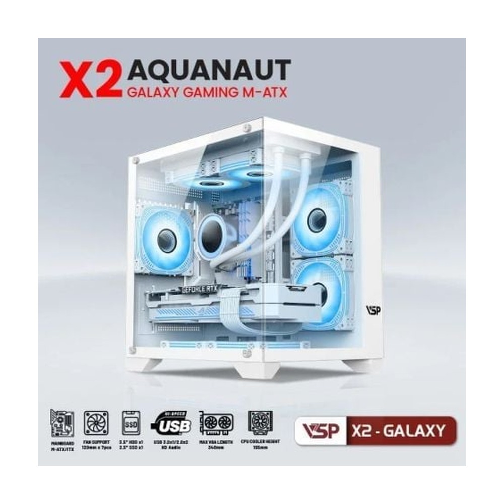 Vỏ Case VSP Aquanaut Pro Gaming X2 Galaxy M-ATX/ITX Trắng