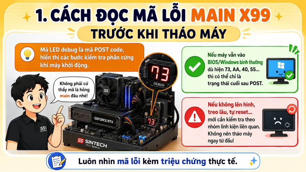 Cách đọc mã lỗi main X99 trước khi tháo máy