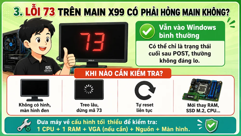 Lỗi 73 trên main X99 có phải hỏng main không