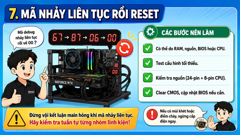 Mã debug main X99 nhảy liên tục rồi reset và cách kiểm tra