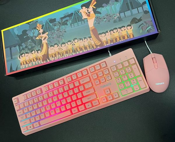Combo Bàn Phím Chuột Giả Cơ Tomato S100 (Hồng) RGB Có Dây