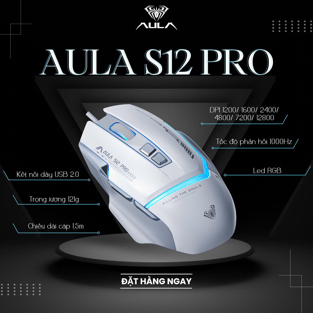 Chuột Gaming Aula có dây S12 PRO Trắng Xám