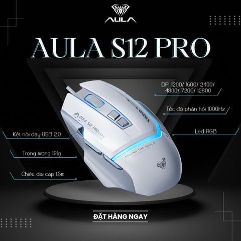 Chuột Gaming Aula có dây S12 PRO Trắng Xám