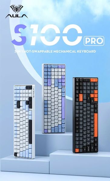 BÀN PHÍM CƠ GAMING AULA S100 PRO (3411) 3 MODE  (Phiên bản Đen+xám+cam/ Red switch)