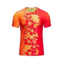 Áo thun thể thao không đường may họa tiết hoa lá đỏ