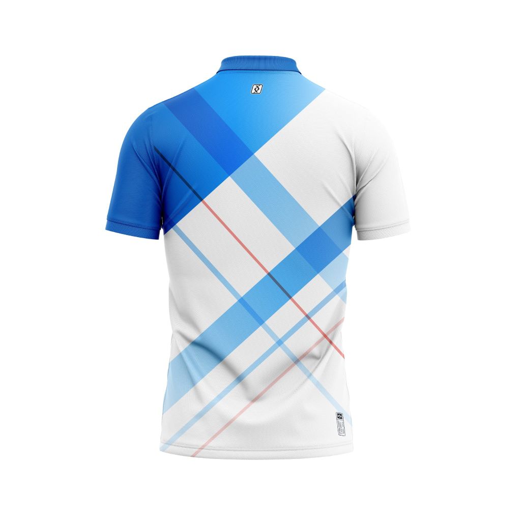 Áo thun đồng phục polo họa tiết trắng phối xanh