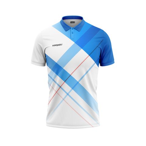 Áo thun đồng phục polo họa tiết trắng phối xanh