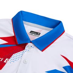 Áo Pickleball - Tennis polo họa tiết trắng phối xanh