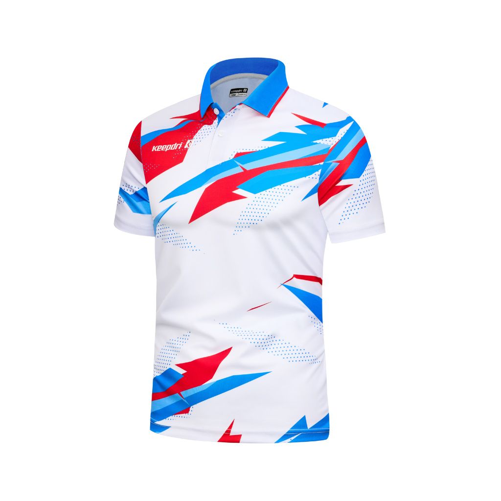 Áo Pickleball - Tennis polo họa tiết trắng phối xanh