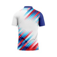 Áo Pickleball - Tennis polo họa tiết trắng phối xanh đỏ