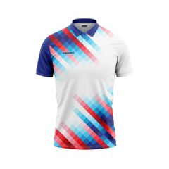 Áo Pickleball - Tennis polo họa tiết trắng phối xanh đỏ