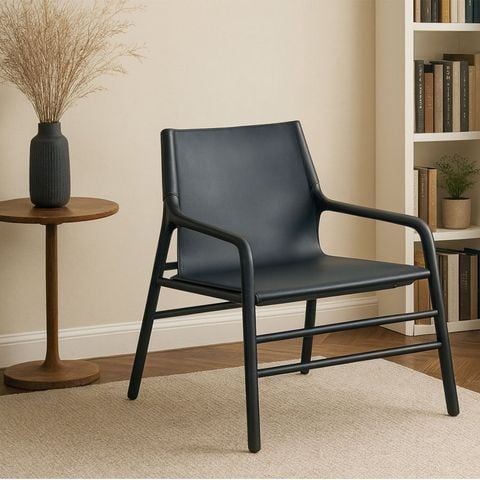 ghế thư giãn hiện đại da đen khung gỗ