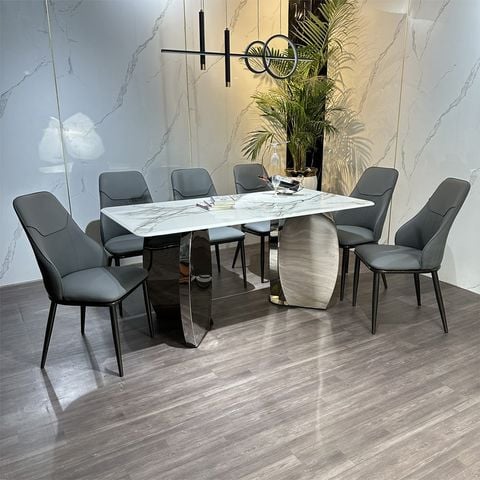 bàn ăn phòng bếp cao cấp mặt đá sáng bóng