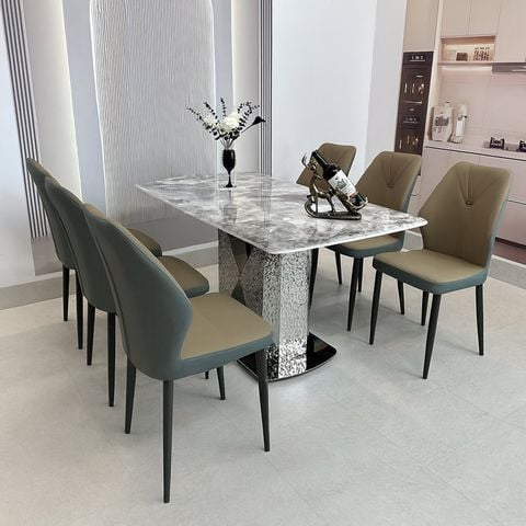 Bàn ăn mặt đá thiết kế chân trụ vững chắc