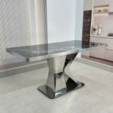  Bàn Ăn Mặt Đá Vi Tinh Thể HAK95 Chân Inox Tráng Gương 