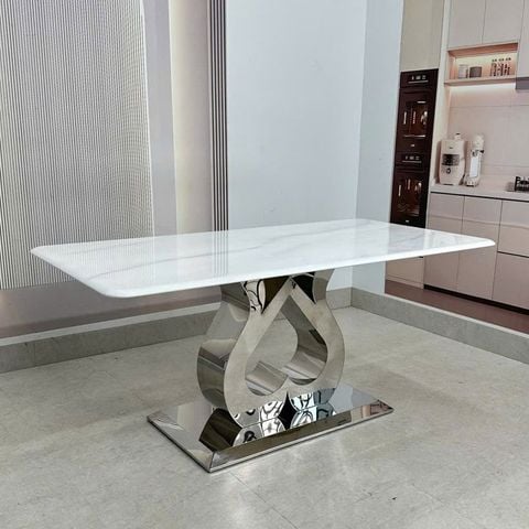 Bàn ăn chữ nhật HAK93 mặt đá khung inox bóng gương