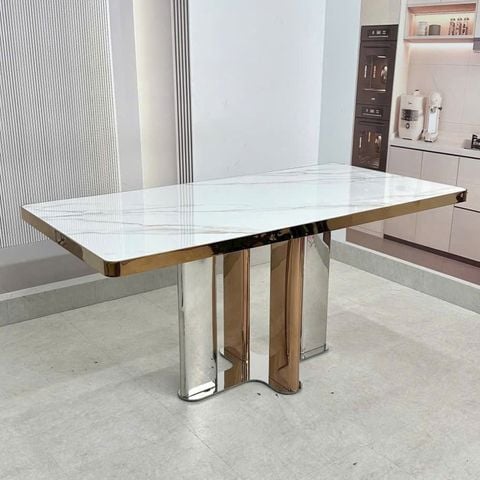 Bàn ăn mặt đá vi tinh thể HAK99 chân inox 201 cao cấp Laviehome