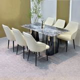  Bàn Ăn Mặt Đá Cao Cấp VNT151 – Thiết Kế Mặt Đá Vi Tinh Thể Kết Hợp Chân Inox Titan Mạ Vàng 