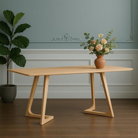 Bàn Ăn Gỗ Tự Nhiên Chân Cách Điệu Hiện Đại