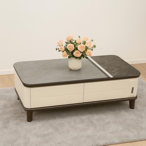 Bàn trà chữ nhật AD185 mặt kính giả đá khung gỗ MDF Laviehome