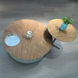  Bàn Trà Đôi Tròn ADBT01 Gỗ Vân Óc Chó Chân Mạ 