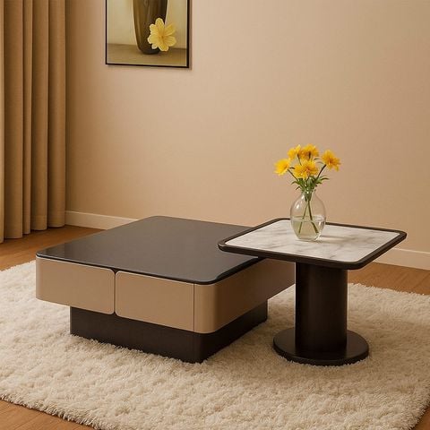 Bàn trà đôi AD44 mặt đá ceramic và kính cường lực Laviehome